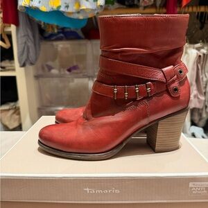 Tamaris Women's Red Leather Heeled Boots